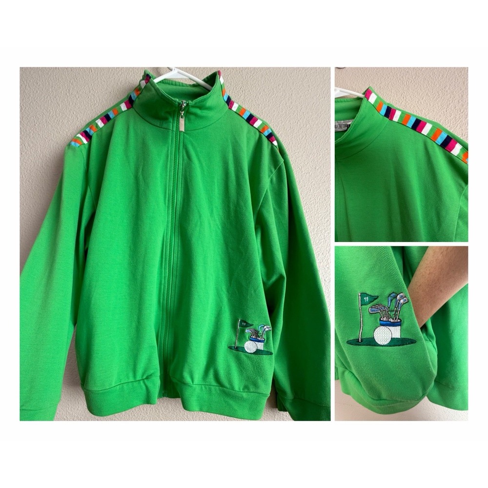 Vintage 90s Needle & Threads Women L Green Golf Track Jacket Rainbow Preppy